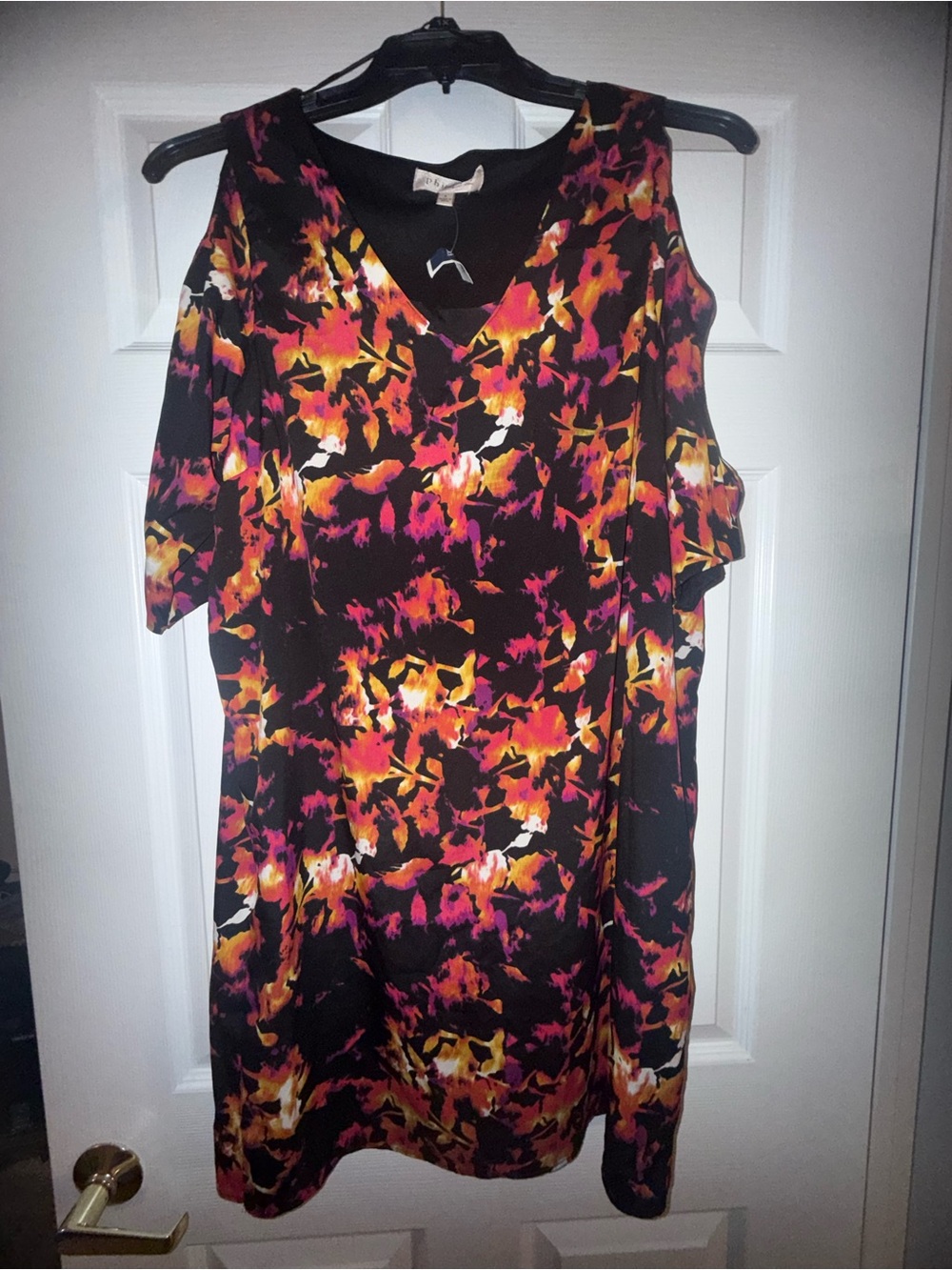 Philosophy Black & Red Dress Large | Floral Print Dress | Casual Chic Midi Dress